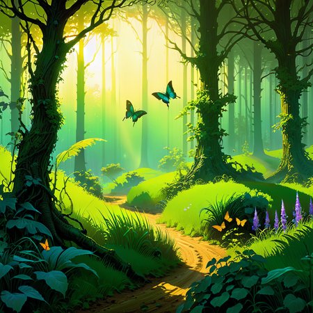 A lush forest, intense vegetation, vines, forest animals, butterflies, a whispering wood, an idyllic sunrise, a light mist and slight rain, a gentle gust of blowing wind, overgrown grass, brush, (verdant green:1.22), yellows, muddy dirt, and a blinding beam of light in the center.,,,,,,,, aesthetic, in the style of william roy, albert bierstadt, craig mullins  greg rutkowski  illustration by arthur rackham, by moebius, depth of
<lora:wowifierV3:1> <lora:SDXLHighDetail_v5:1> <lora:add-detail-xl:1> <lora:d\EnvyFlourishesXL01:1> <lora:quality1:1> <lora:great_lighting:3> <lora:gorgoeus_splash_of_vibrant_paint:1.1> <lora:extremely_detailed:1> <lora:photorealistic_portrait:1>