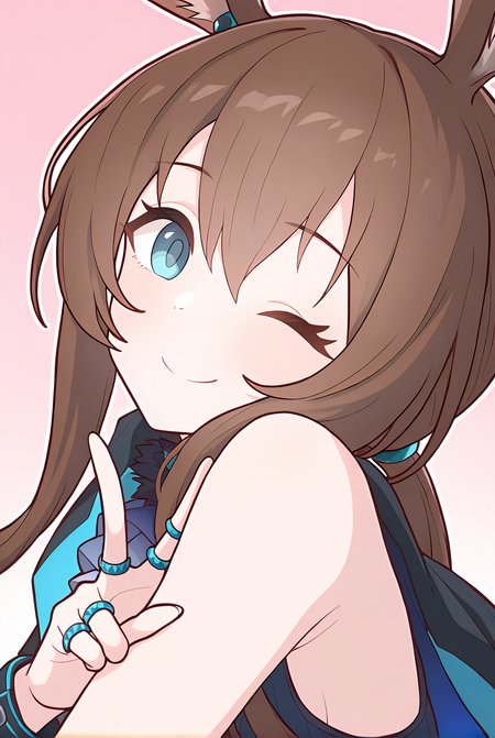 <lora:pcr-000008:1>,1girl,amiya \(arknights\),solo,upper body,gradient background,pink background,v,smile,one eye closed,, masterpiece, best quality, very aesthetic, absurdres,newest, incredibly absurdres,
