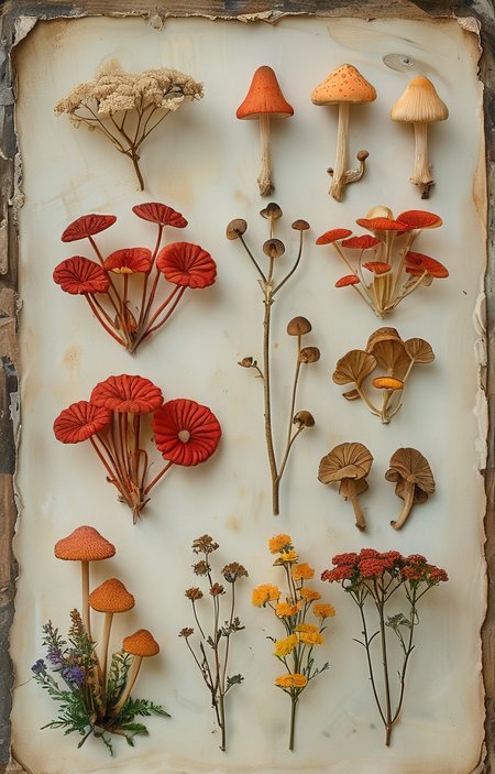 masterpiece,best quality,<lora:tbh229-sdxl:0.9>,Herbarium,mushroom,