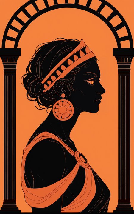 fullbody,
profile view,
 <lora:GreekPot-000008:1> greek pottery,
orange background, monochrome, vibrant color, orange eyes,
1girl, black skin,, score_9, score_8_up, score_7_up, score_6_up, score_5_up, score_4_up, BREAK