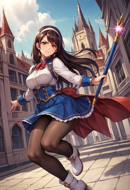 score_9, score_8_up, score_7_up, score_6_up, score_5_up, score_4_up, detailed, intricate details, source_anime, , (best quality) , (highly detailed) ,((masterpiece)), ((best quality)), (ultra-detailed), ((extremely detailed)), (high resolution), 4K, (8K), best quality, (beautiful), (dynamic lighting), (super detailed skin), sharp focus, (1_girl, solo focus), score_9,score_8_up,score_7_up,anime coloring BREAK source_anime,anime, <lora:Liffany_p_v1.5:1>,Liffany,headband,magic wand,blue skirt,black_pantyhose,white_thighhighs,white boots,<lora:Fixhands_anime_bdsqlsz_V1:1>,looking_at_viewer,castle,city,holding,holding_staff,fighting_stance,serious,dynamic_angle,posing,,
 upper body, detailed eyes、detailed face and detailed skin <lora:add-detail-xl:1.0>