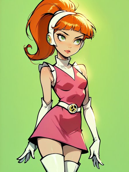 score_9, score_8_up, score_7_up, score_6_up, score_5_up,  <lora:1ly4XLP:1> 1ly4,  <lora:AtomicBettyXLP:0.8> atomic betty, 1girl, gloves, solo, green eyes, thigh boots, ponytail, elbow gloves, dress,  <lora:EgirlPFP-XLP:1> egirlpfp