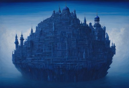 <lora:parrishstyle:0.9> (absurdres, masterpiece, biggest quality) award winning painting of a floating castle in the air, epic composition, detailed, parts made of deep blue crystal,  intricate, the greatest painting ever