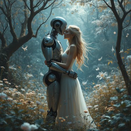 <lora:scribble-flux-v1.safetensors:1> xslx scribble
In a world where the boundaries between the mechanical and the natural have blurred, a surreal landscape emerges. At the heart of this scene, a humanoid robot stands in a tender embrace with a woman, her blonde hair cascading like a waterfall of silk. The robot, crafted with precision and elegance, possesses a smooth, reflective surface that catches the ethereal glow of the surroundings. The woman, in her late 30s, with fair skin and a delicate frame, is dressed in a flowing, gossamer gown that shimmers in the ambient light.
The setting is a lush, otherworldly garden where fantastical flora blooms in vibrant hues. Bioluminescent flowers cast a soft, iridescent glow, and tendrils of light weave through the air, creating a tapestry of shimmering threads. In the distance, a grove of trees with leaves of silver and gold rustles gently in an unseen breeze. Magical creatures, akin to luminous butterflies, flit about, their wings leaving trails of stardust in their wake.
The low-angle perspective enhances the sense of awe, drawing the viewer into a realm of wonder and enchantment. The cool, metallic tones of the robot contrast beautifully with the warm, organic tones of the woman, symbolizing a harmonious blend of technology and nature. Despite the robot's mechanical nature, the scene exudes a profound sense of intimacy and connection, as if the boundaries between the two have dissolved, leaving only the purity of their bond.
This fantastical setting transforms the scene into a world of endless possibilities, where the line between the real and the imagined becomes fluid, and the magic of the moment transcends all barriers.