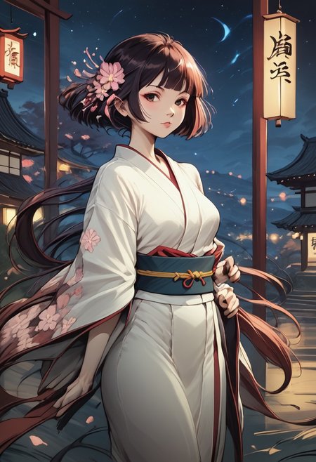 score_9, score_8_up, score_7_up, score_6_up, 1girl, solo, medium breasts, long hair, attractive, symmetrical face, soft structured facial features, (bruises and scratches:0.8), Japanese detailed kimono,sakura flowers kimono, night, alleyway, dark, (egyptian:0.6), (brazilian:0.6), european, Japanese_INK