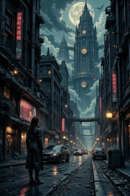 city, street, beautiful misterious futuristic sci-fi cyberpunk landscape, rainy day, woman, very intricate, very detailed, sharp, colorful, <lora:Hand v2:1> <lora:Anti-Blur:1> <lora:Insane Detail Slider:0.5>  <lora:Flux.1_Turbo_Detailer:0.6> <lora:flux.1_lora_flyway_Epic-detail_v2:0.6> <lora:flux-charmer-v1-1:0.4><lora:Vibrantly_Sharp_style_v.5:0.4> <lora:The_Dark_Side_Of_The_Future:0.8> <lora:Neurocore Anime Cyberpunk v2.0:0.7> A digital artwork in the style of cknc
