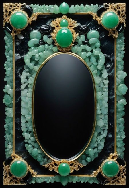 made from jade and obsidian, jade, obsidian,score_9, score_8_up, score_7_up, expensive looking,mirror, decorated frame
