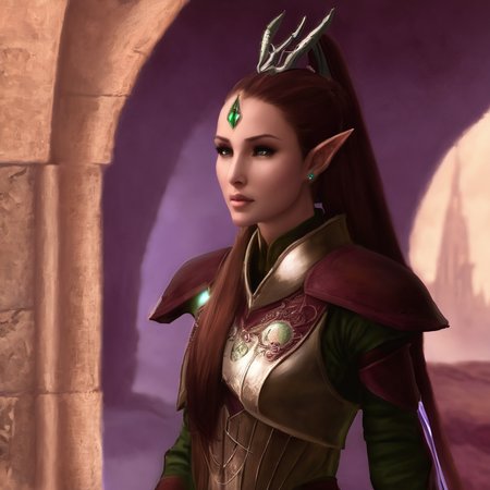 <lora:aeldari_xl_4:1> aeldari, one asuryani girl in aeldari's armor, full body, standing, closed aeldari's armor, very long hair ponytail,  elven ears, white skin