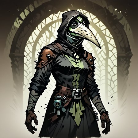 score_9, score_8_up, score_7_up, masterpiece, best quality, newest, absurdres, highres, DDstyle, official style, 1girl DDPD-V1.1, plague doctor mask, mask, armor, shoulder pads,
