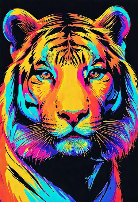 impactful color paint of, a Tiger, highly detailed, vibrant colors , 8k, sharp, professional, clear, high contrast, high saturated, , vivid deep blacks, crystal clear