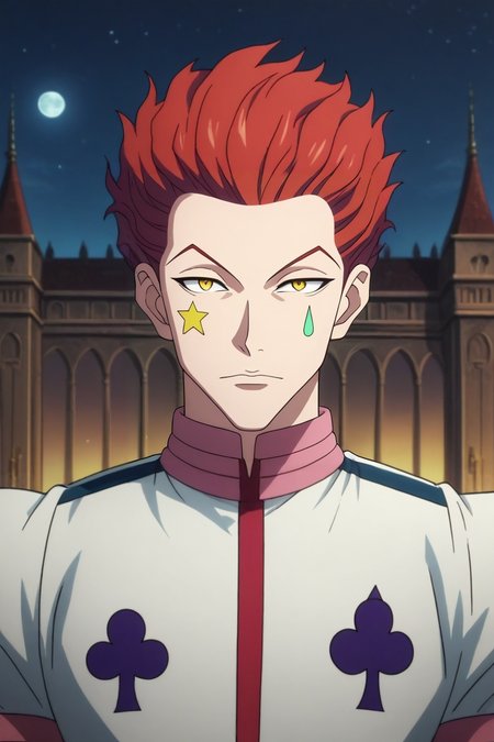 score_9, score_8_up, score_7_up, source_anime, rating_safe, intricate details, anime screencap, , , looking at viewer, depth of field, 1boy, solo, male focus, <lora:hisoka_morow_pony:0.94>, hisoka_morow, red hair, yellow eyes, facial mark, star (symbol), from above, palace, night, full moon, lying, on back, nervous, , <lora:sdxl_lightning_8step_lora:1>