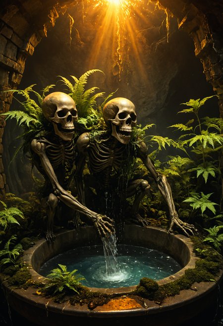 Horror-themed ((({A animals Radiant, They turned on their Self-Watering Plant Pot, which had robotic arms resembling tiny watering cans; when their fern started drooping, one arm reached for the sink faucet while another poured water gently into the soil without any effort from them.)
 (((with exaggerated expressions))) With Fangs That Drip Juice: Its fangs drip with sweet juice that looks suspiciously like bloodâtempting yet terrifying!, Golden Hour Shot: Shoot during sunrise or sunset when light is soft and golden for warm tones and long shadows that add dimension to your photos..(dynamic:1.1),sun rays,(taken by 4mm fisheye lens:1.1), 
(Vivid, HDR, Canon50, 8K, Hyper Realistic, Dramatic, Epic, Dynamic Contrast, Cinematic Lighting, increased brightness)(((Zoomed Out, Far away Shot))) = =. Epic dynamic lighting , vibrant,highly detailed,psychedelic,((Psychedelic, rainbow glow ))
((Vivid, Epic, Dynamic contrast)) (((Zoomed out, Far away shot, In frame)), (((Cinematic, Studio lighting, Contrast)))
<lora:rundiffusionXL_beta:0.8><lora:epicrealismXL_v5Ultimate:0.8><lora:crystalClearXL_ccxl:0.9>
<lora:extremely_detailed:0.8> extremely detailed
<lora:hyperkraximalism:0.6> hyperkraximalism
<lora:JuggerCineXL2:0.8> Movie Still, Film Still, Cinematic, Cinematic Shot, Cinematic Lighting
<lora:xl_more_art-full_v1:0.2>    <lora:RMSDXL_Darkness_Cinema:0.1>
 <lora:HellAI_XL:0.6> HellAI, skull, fire, demon, monster, - Generate images with sharp edges and fine details.
- Produce high-resolution images with no blurriness or distortions.
- Create images with clear and well-defined subjects.
- Ensure that the output images have crisp lines and distinct features.
- Generate images with vibrant colors and accurate tones.
- Avoid noise or artifacts in the generated images.
- Focus on producing clear textures and patterns in the images.
- Emphasize clarity and definition in all aspects of the generated images.
- Prioritize the sharpness and clarity of the main subjects in the images.
- Optimize the AI model to produce clear and visually appealing images., Wlop, By art germ . Eerie, unsettling, dark, spooky, suspenseful, grim, highly detailed