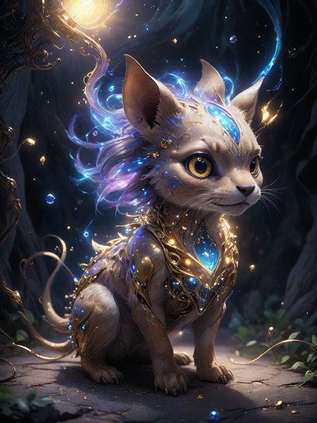 a cute creature, a lot of little details, by ayami kojima, smooth shading, 8k, cinematic composition, octane render, concept art, trending on artstation, digital painting, anime, disney, pixar, 8k, hd, dof, kodak film, volumetric lighting, subsurface scattering, photorealistic, octane <lora:EnvyMagicalXL01:0.8> magical <lora:AetherPunkAIv2:1> aetherpunkai, [prompt] <lora:LCM_LoRA_Weights:0.7>