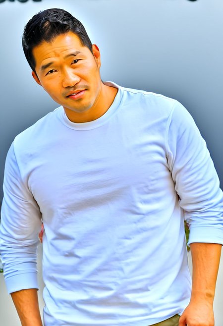 (((htkangface))), daddy,  natural face expression, (((detailed HtKangface))), fixed htKangface Photorealistic, realistic, masterpiece, intricate details, detailed background, depth of field, photo of a handsome, dynamic pose, natural face expression, (((looking at viewer))), high detail, high quality, male focus,  ((white shirt)), ((pants)), (( parking area background)), full body, ((night)), covered nipples