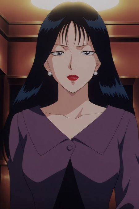 anime screencap,anime coloring,detailed face,masterpiece,best quality,very aesthetic,absurdres,volumetric lighting,official style,amazing quality,ultra detailed,highres,amazing quality,scenery,beautiful detailed hair,beautiful detailed eyes,<lora:Natsuyo Ogata-IL V1:1>,
Natsuyo Ogata,1girl,solo,earrings,black hair,jewelry,red lips,lipstick,makeup,long hair,dress,closed mouth,