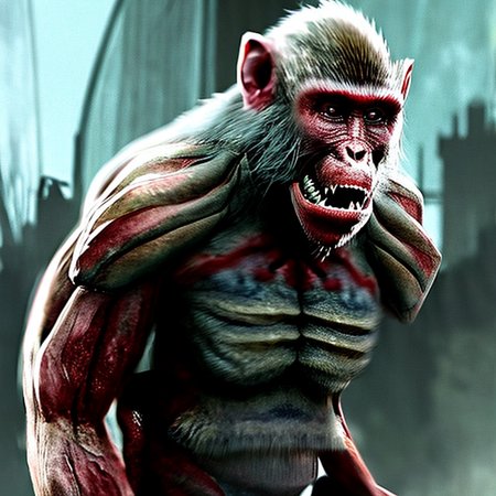 face of Japanese Macaque , volumetric lighting, magical, ScaryMonstersV2