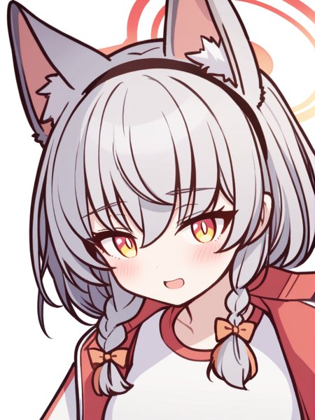 1girl, 
haruna \(track\) \(blue archive\), blue archive, 
solo, black hair, looking at viewer, white background, long hair, hair between eyes, jacket, grey hair, large breasts, simple background, halo, track jacket, hairband, open mouth, animal ears, long sleeves, blush, upper body, breasts, yellow eyes, animal ear fluff, white jacket, 
  safe
 <lora:mki-ani31-GenshinPV-v2-000012:1>