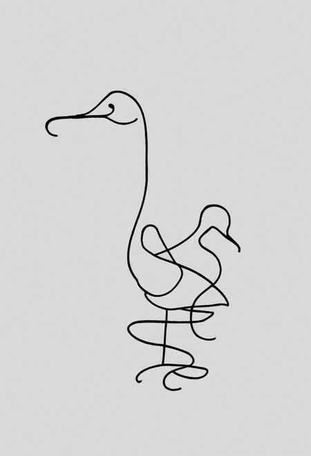 score_9, minimalism, greyscale, drawing of a flamingo, Stylized