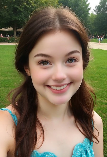 score_9, score_8_up, score_7_up, wide shot, high quality, best quality, photorealistic, park, outdoors, sunny, gorgeous shot BREAK 18 year old, brunette, cute, big eyes, soft jaw, cute smile, small mouth, plump lips, very plump lips, very small mouth, barely, small nose, neoteny, barely 2, amused, smiling, european, summer dress 2.1, fresh skin, goosebump skin, pale skin, 7-cgifaces, skinny, petite, detailed eyes, skinny, flat chested, very widset eyes, very small mouth, very plump lips, cut smile