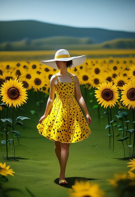 Merger_rose_lunawest,
(walking through a field of sunflowers wearing a (summer vintage polka dot dresses:1.3) and sun hat, field, sunflowers, summer, scenic:1.2), very sexy, bubs big
bokeh, f1.4, 40mm, photorealistic, raw, 8k, textured skin, skin pores, intricate details  <lora:epi_noiseoffset2:1>, epiCRealism