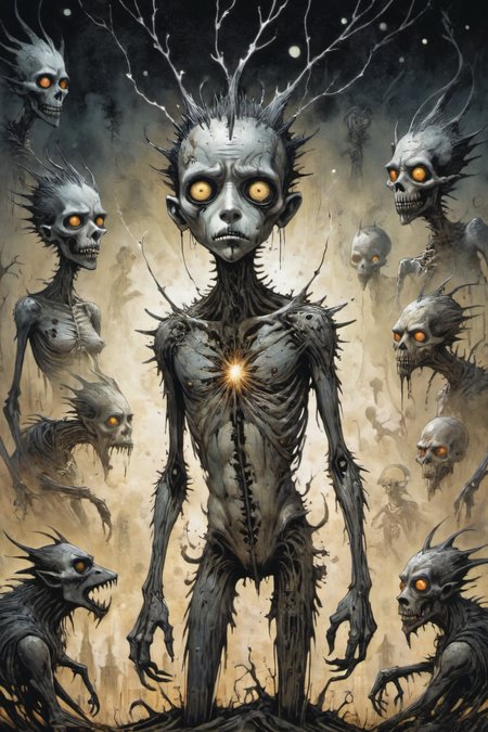 illustration in the style of gris grimly and clive barker,sparks fear and imagination in the viewer,masterpiece,intricately detailed,awe inspiring,