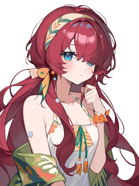 ,1girl,looking at viewer,solo,yenisei\\(summer\\),simple background,white background,dress, sleeveless, <lora:yenisei-000014:1>, masterpiece, best quality, very aesthetic, absurdres,newest, incredibly absurdres,