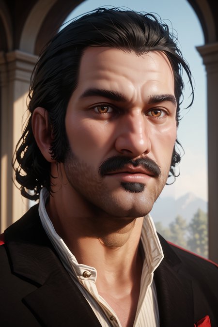 score_9, score_8_up, score_7_up,
<lora:RDR2Dutch:0.8>
RDR2Dutch, 1boy, black hair, brown eyes, facial hair, beard, looking at viewer, portrait