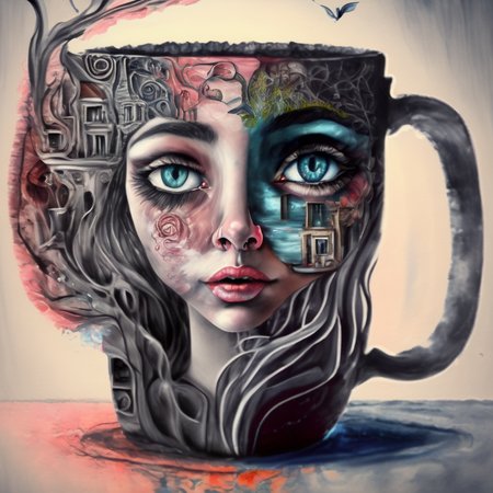 corcoc5s  face of a beautiful girl in a mug with a cat, very detailed<lora:corcoc5s:1>