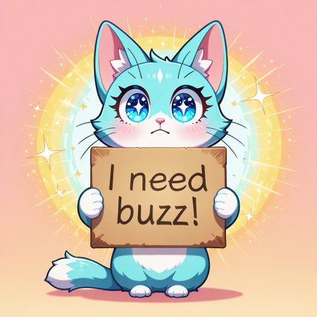DacuteCHIBI, 1cat, big sparkly eyes, full body, need_buzz, holding sign, masterpiece, very aesthetic, absurdres