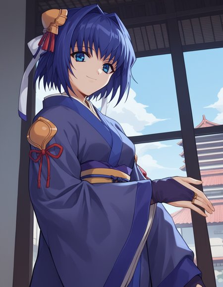 score_9, score_8_up, score_7_up, source_anime, <lora:daiakuji-yume-ova-ponyxl-lora-nochekaiser:1>, yume, short hair, blue eyes, hair ornament, blue hair, hair intakes, ribbon, hair ribbon,, long sleeves, japanese clothes, bridal gauntlets,, apartment, building, rooms, residents, balconies, smile, from below, looking at viewer, solo,, dutch angle, cowboy shot