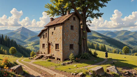 (hen house),  beautiful Swiss landscape,  noon, pretty woman, intricate, very detailed, sharp, colorful, multilayer surrealistic paint,  <lora:Hand v2:1> <lora:Anti-Blur:1> <lora:Insane Detail Slider:0.5>   <lora:Flux.1_Turbo_Detailer:0.6> <lora:flux-photo-transparent_Alpha_1.0:0.8> <lora:flux.1_lora_flyway_Epic-detail_v2:0.6>,  <lora:Painterly01b_CE_FLUX_AIT:0.8> pntrlyCE_style,  <lora:VividlySurreal:1>