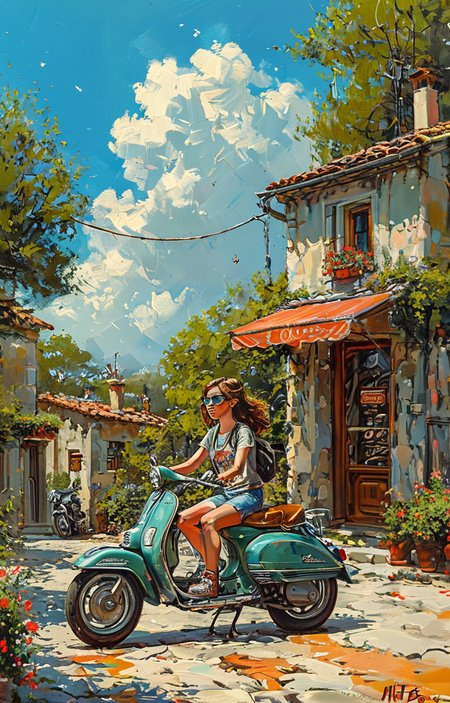 masterpiece,best quality,<lora:tbh5-sdxl:0.9>,illustration,motorcycle,  tech genius teenage girl