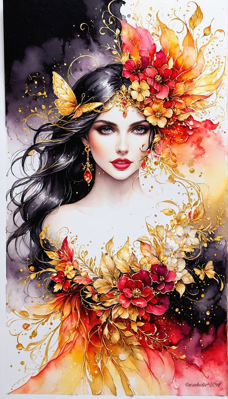 beautiful, gorgeous, stunning, attractive, lovely, exquisite, charming, alluring, ravishing, mesmerizing, breathtaking, radiant, picturesque, enchanting, splendid, elegant Silhouette Art, breathtaking ( FaeTastic beauty  extravaganza alcohol ink sketch).  day-glo palette and red + shiny gold color scheme
<lora:InkArtXL_1.2:0.4> <lora:FaeTastic:0.2> . . tour de force, masterwork, masterstroke, crowning achievement, gem, perfection, paragon, masterpiece of artistry, pinnacle of creativity, culmination, high quality, 8k resolution, detailed, focused