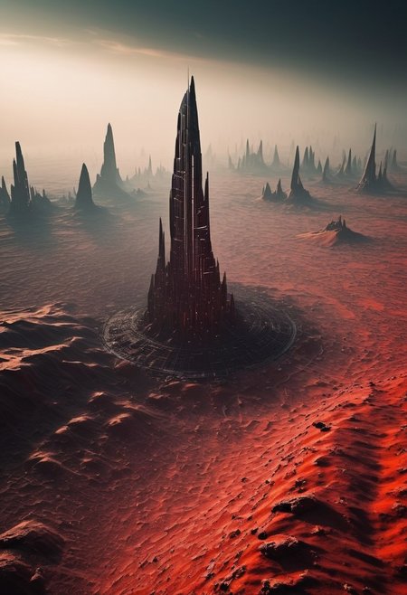 <lora:cyber vision (T.E.D):1>, masterpiece, best quality, good quality, very aesthetic, absurdres, newest, 8K, depth of field, focused subject, sci-fi cityscape of colossal buildings and towers in an arid dusty landscape, white ceramic surfaces glistening with condensation from the mist, red glowing diodes and lights, large depth of field, sunset, directional lighting, with scientists in spacesuits surrounding it, black, red and white abstract colour palette,
in the style of ckjs.cybervision.WhiteMold