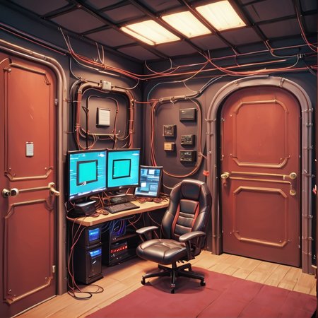 score_9, score_8_up, score_7_up,score_6_up, score_5_up, score_4_up, BREAK  <lora:gits95environment:0.8>,
gits95, , no humans, scenery, cable, computer, indoors, chair, monitor, television, door