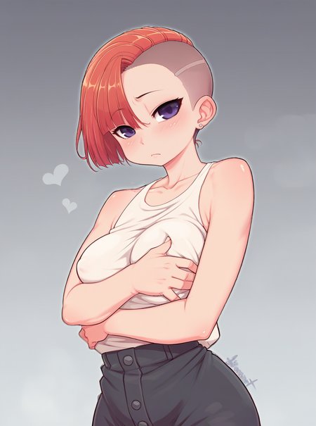 score_9, score_8_up, score_7_up, source_anime, solo, 1girl, , Oval body, Short undercut hairstyle, , In The Distance, breast hold, Prakhata Club SecurityAgfaPhoto Compact 100, , kionant,  <lora:kionant_PDXL-000002:1>