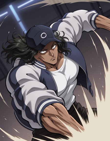 bkp1ckle,
muscular male, solo, 
closed mouth,
jacket, baseball hat,
from above, dynamic angle,   upper body, 
looking up , concentrating,
punch, punching, rapid punches,
<lora:[Char - IL] Baki - Pickle (R1E10):1> 
BREAK
([wind,  fog, crescent moon, lighthouse, clift, coast, boat far away, city,town ::0.5]:0.8),
masterpiece, best quality, newest, absurdres, highres, safe,