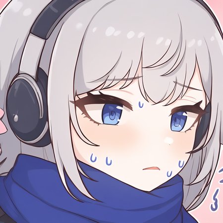 1girl,solo,close-up,chibi,,,bkornblume,grey hair,blue eyes,scarf,sweat,<lora:pcrQ>,<lora:bkornblume:0.8>, masterpiece, best quality, very aesthetic, absurdres