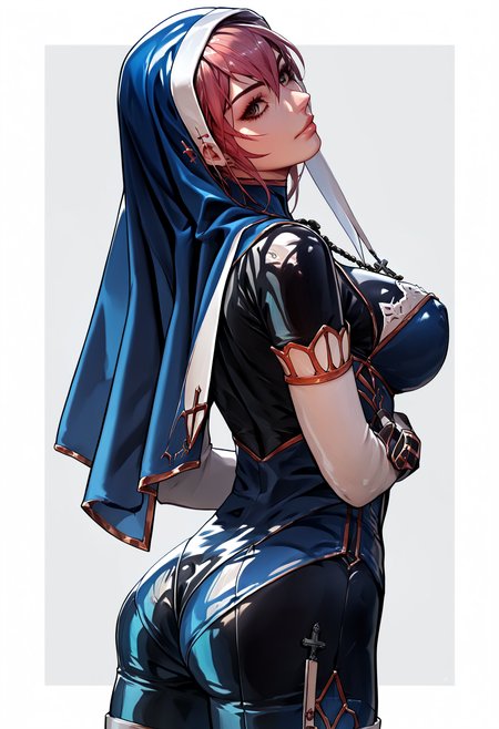 score_9, score_8_up, score_7_up, score_6_up, source_anime, zPDXL, in a holy church, portrait,
1girl, battleNun,, habit, cross necklace, upper body, large breasts, latex bodysuit, ass
<lora:battleNunPony:1>,
