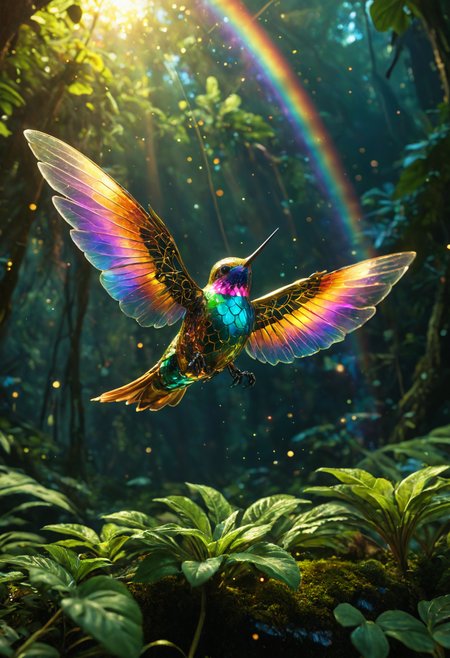 Psychedelic style ((( Serenity Drone: Delicately designed like a mechanical hummingbird with iridescent quantum-engineered wings, this tiny robot disperses calming nano-pheromones that reduce anxiety and promote emotional equilibrium. ,16. Alien Jungle, shiny chrome elements)))Owls gain the ability to see across all dimensions simultaneously, becoming living libraries of multiversal knowledge.
 (((with exaggerated expressions))) Wearing Capes Like Superheroes! - With capes flowing behind them; these fruits are here to save your meals from blandness!, Golden Hour Backlit Hair Glow Portraits: Position your subject so sunlight hits their hair from behind during golden hour, creating a glowing halo effect that adds warmth and magic..(dynamic:1.1),sun rays, 
(Vivid, HDR, Canon50, 8K, Hyper Realistic, Dramatic, Epic, Dynamic Contrast, Cinematic Lighting, increased brightness)(((Zoomed Out, Far away Shot))) = =. Epic dynamic lighting , vibrant,highly detailed,psychedelic,((Psychedelic, rainbow glow ))
((Vivid, Epic, Dynamic contrast)) (((Zoomed out, Far away shot, In frame)), (((Cinematic, Studio lighting, Contrast)))
<lora:juggernautXL_version6Rundiffusion:0.8><lora:rundiffusionXL_beta:0.8><lora:epicrealismXL_v5Ultimate:0.8><lora:crystalClearXL_ccxl:1><lora:extremely_detailed:0.8> extremely detailed
 <lora:hyperkraximalism:0.4> hyperkraximalism
<lora:QuadpipeQp_sdxlV2:0.4> 
<lora:xl_more_art-full_v1:0.1>
<lora:RMSDXL_Darkness_Cinema:0.2>
<lora:glowneon_xl_v1:0.8> glowneon, glowing, sparks, lightning, - Generate images with sharp edges and fine details.
- Produce high-resolution images with no blurriness or distortions.
- Create images with clear and well-defined subjects.
- Ensure that the output images have crisp lines and distinct features.
- Generate images with vibrant colors and accurate tones.
- Avoid noise or artifacts in the generated images.
- Focus on producing clear textures and patterns in the images.
- Emphasize clarity and definition in all aspects of the generated images.
- Prioritize the sharpness and clarity of the main subjects in the images.
- Optimize the AI model to produce clear and visually appealing images., Wlop, By art germ . Vibrant colors, swirling patterns, abstract forms, surreal, trippy