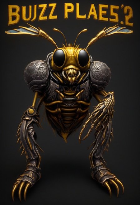 photorealistic image of a steampunk metal bee holding a sign which reads: "Buzz Please!"
insectoid, compound eyes, mantibles, beetle