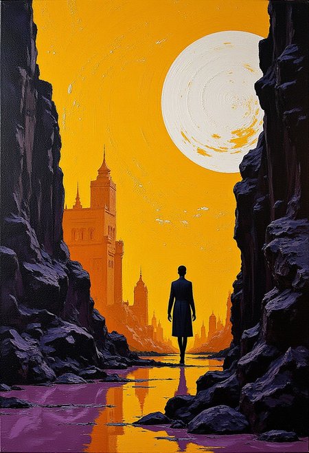 yellow and purple and white and black, oil painting, sharp focus, (biopunk:1) and (dark fantasy:1) and (retrofuturism:1), saturated dirt color background. kandinsky geometric shapes on background. in the style of Gerald Brom and Joseph Cross. The painting features dark tones, high contrast, clean lines, high resolution, and high detail. <lora:style_of_Wassily_Kandinsky_FLUX_287:0.6>.The shallow depth of field and subtle vignette draw the viewer into this intimate, mystical space, where every detail is meticulously crafted to evoke a sense of wonder, awe, and enchantment...detailmaximizer, Kodak Portra 400 analog film stocks, Kodak Portra 400 analog film stocks style, in the style of Jed-clrfl, painting