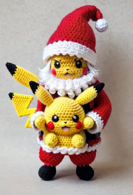 Crocheted Pikachu and Santa