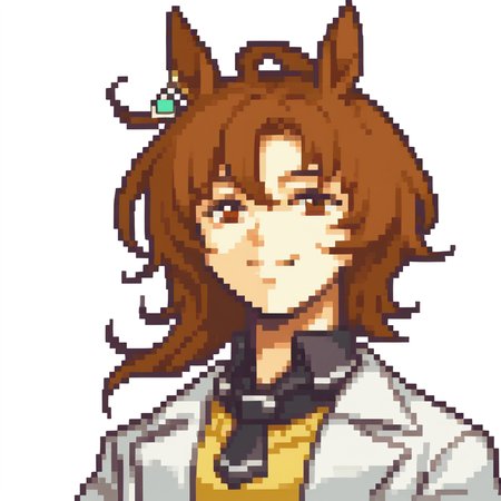 score_9, score_8_up, score_7_up, source_anime, fegbaportraits, portrait, white background, solo, 1girl, agnes tachyon, smile, horse ears, labcoat, yellow sweater, black necktie, single earring <lora:zs_FEGBAPortraitsXL:1> <lora:umamusume_agnestachyon_ponyXL:0.9>
