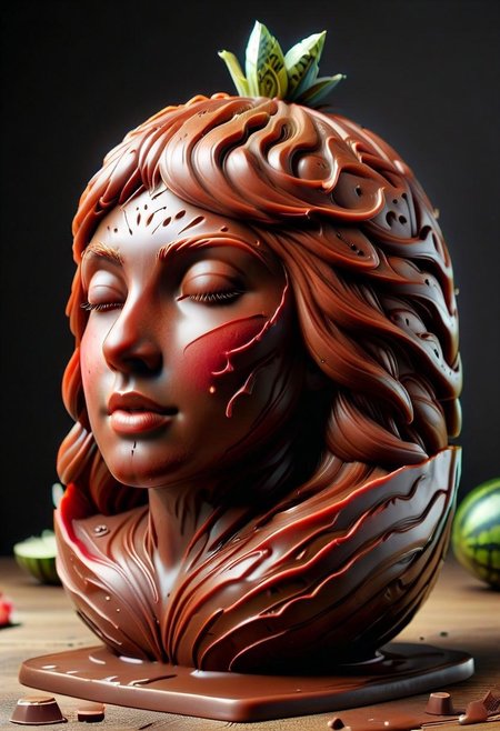 8K resolution, amazing, highly detailed, highest resolution, amazing, crisp image, watermelon made of chocolate,