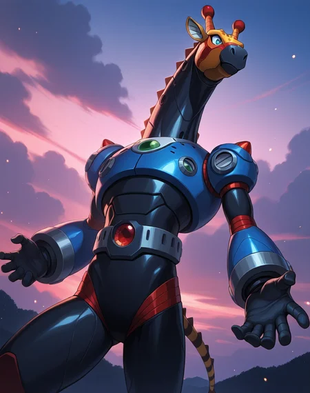 <lora:Reploid_(Mega_Man_X)_(Illustrious)_(AD):1.5> reploid, MMX, 
exterior, sky with clouds, 
male focus, intense shadows, dynamic shadows, intricate details, attention to details, gradient coloring, bright vivid colors, robot, bent leg, glossy metal body, cowboy shot, giraffe reploid, 
BREAK very awe, masterpiece, best quality, amazing quality, very aesthetic, highres, absurdres, source_anime, 
EZRealPONYXL, zPDXL, Smooth Quality, lazynsfw,