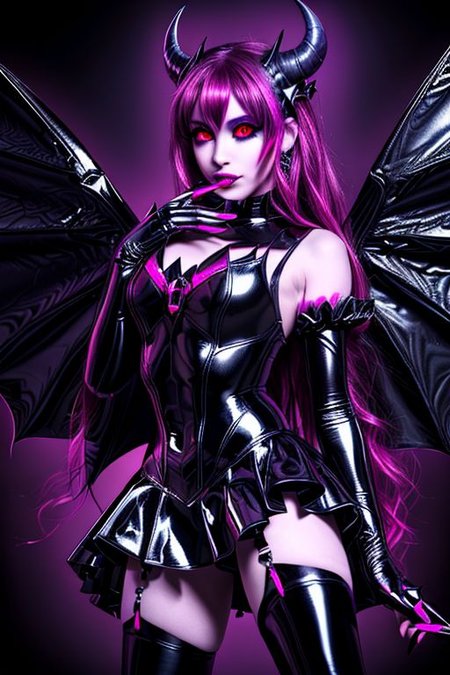MEvil, DemonicT, EvlSM, Bad_End_Precure, DarkPrecure, adult, evil corrupted princess wearing dark pastel (ruffled:1) (gleaming latex:1)  gown with (long latex cape:1) and latex gauntlets, soft lighting, ruffles,
(makeup, lipstick, mascara, eyeshadow),
(blue skin, black sclera, colored sclera, colored skin, yellow eyes, demon wings, demon horns, slit pupils),
(red eyes, colored skin, glowing eyes, evil smile:1),
<lora:more_details:0.5>,