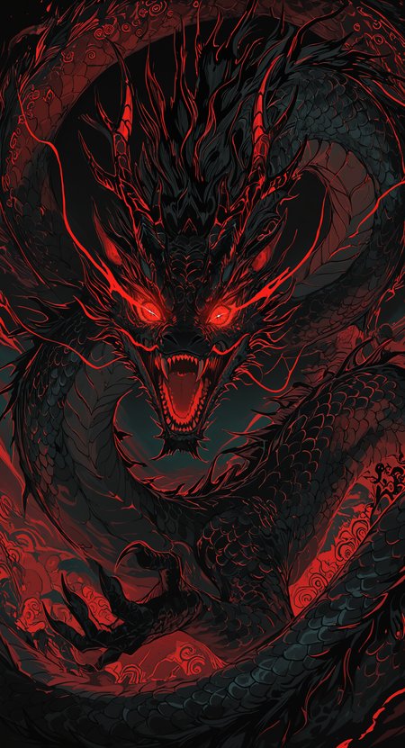 masterpiece, best quality, good quality, very awa, newest, highres, absurdres,solo, looking at viewer, open mouth, red eyes, horns, teeth, no humans, glowing, fangs, sharp teeth, glowing eyes, dragon horns, Chinese dragon, scales, multiple horns, eastern dragon, limited palette, sketch, glowing, psychedelic, <lora:illustriousXL_stabilizer_v1.23:0.3> <lora:NOOB_vp1_detailer_by_volnovik_v1:0.3> <lora:ponyv6_noobE11_2_adamW-000017:0.3> <lora:114558v4df2fsdf5:0.7> <lora:mon_monmon2133:0.6>