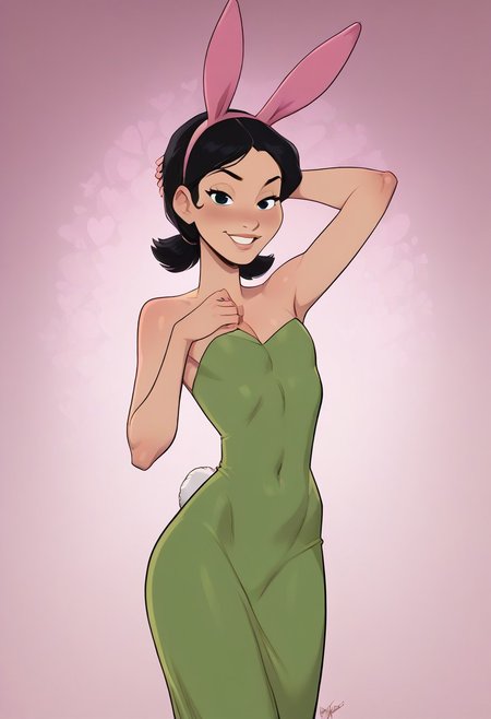 score_9, score_8_up, score_7_up, score_6_up, score_5_up, source_cartoon highly detailed, lighting and shadowing, high res, (((<lora:Aeolus06:1> aeolus06)))
1girl, Louise, bunny hat, green dress, black hair, twin tails, (((bratty, sissy))
((suggestive pose)), ((naughty expression)), mischievous look,
sexy pose, sexy posing, dynamic angle, slim thick, tight body,
(((detailed background))), girly bedroom