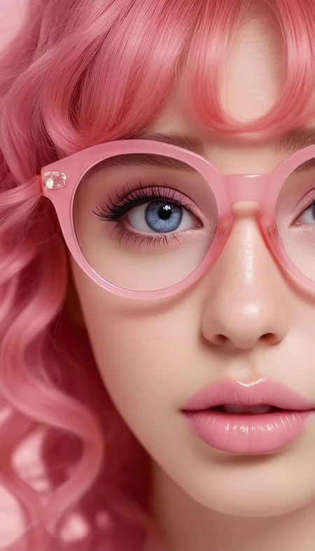 (in ARTIST style:1.8), (Frontal View:2) 
Close-up gorgeous tsundere girl face, cute, pink bangs, freckles, striking pink large eyes, aligned eyes, mirror eyes, (half smile), pink wavy hair,
BREAK,
(wearing transparent pink glasses),  curly pink hair, 
extra long lashes, trendy portrait, 
tender Aesthetic nose, ears, puffy lips, sensual lips, detailed texture, detailed eyes, detailed skin, clean skin,
<lora:Someplastic_b:1>, (ultra sharp focus:1.8), (detailed skin:1.8), , (best quality:1.8),
<lora:Apparatus_-_Traction_City_Walkers_Vehicles:0.6>,
<lora:add-detail-xl:2> (ultra sharp focus:1.8), (detailed skin:1.8), , (best quality:1.8),
<lora:glowneon_xl_v1:0.7>
<lora:CivChan:1>
